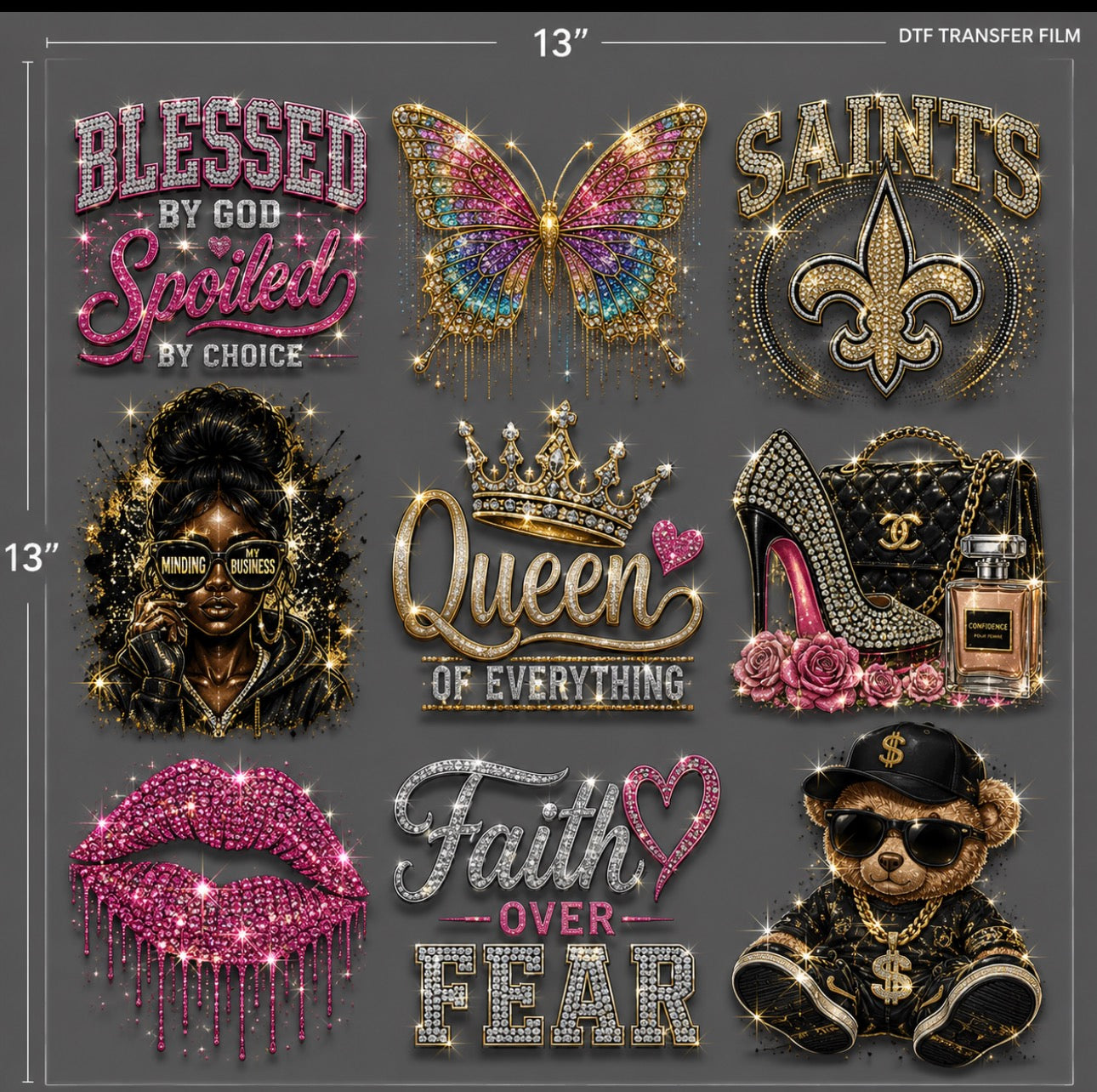 13 x 13 DTF transfers