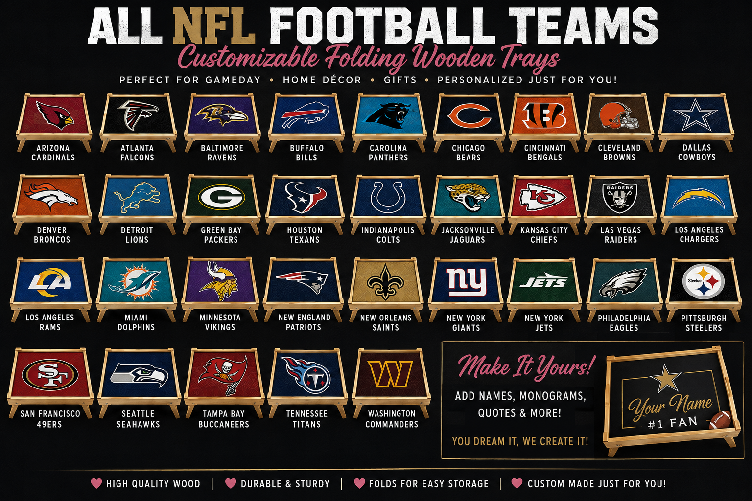 NFL Foldable Wooden Trays